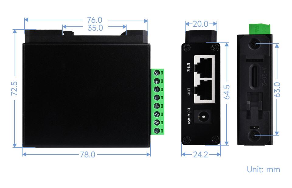 WaveShare RS232 RS485 to RJ45 Ethernet Serial Server Dual Ethernet-porte