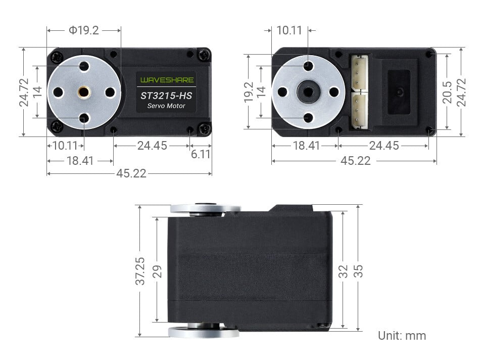 WaveShare ST3215-HS 20 kg.cm Bevægelig motor med 360° høj præcision magnetisk encoder