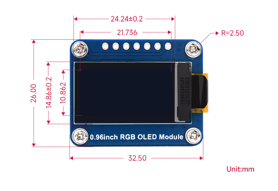 WaveShare 0,96 Zoll RGB OLED-displaymodul, 64x128 opløsning, 65.000 farver, SPI-interface