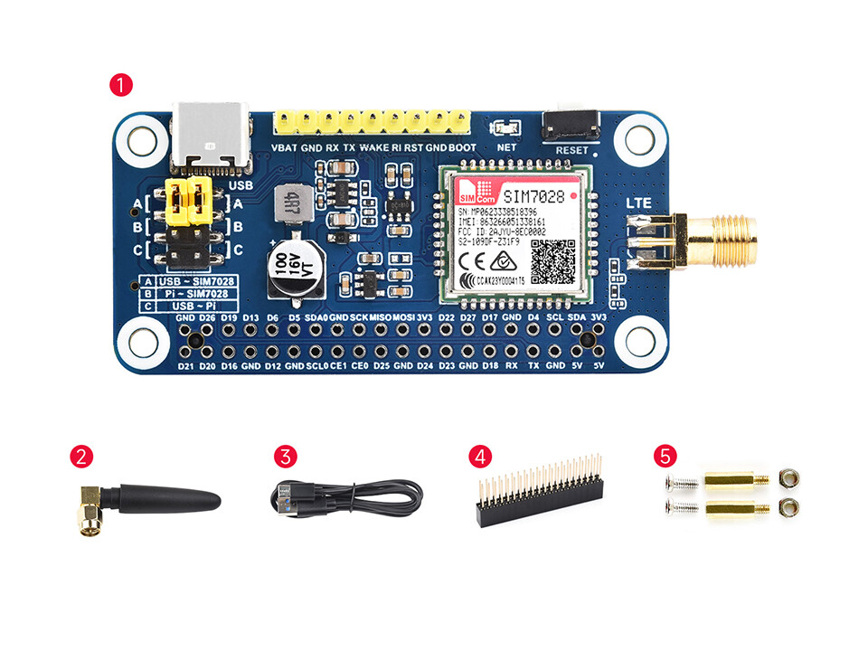 WaveShare SIM7028 NB-IoT HAT til Raspberry Pi, globalt frekvensbånd, NB-IoT kommunikation