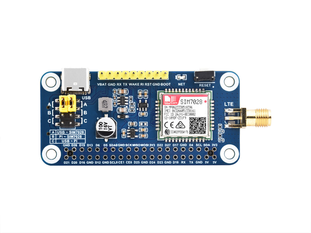 WaveShare SIM7028 NB-IoT HAT til Raspberry Pi, globalt frekvensbånd, NB-IoT kommunikation