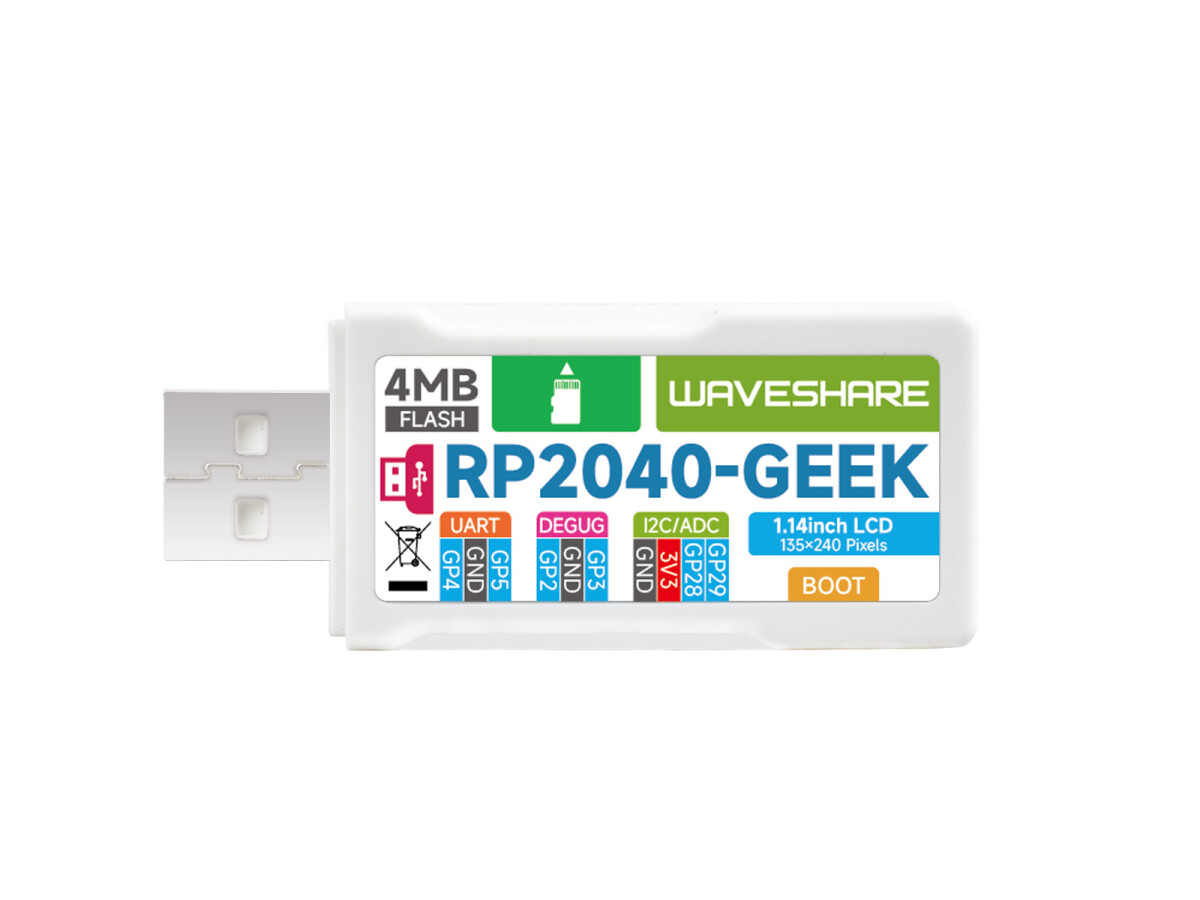 WaveShare RP2040-GEEK Udviklingskort med 1,14 tommer 65K farve LCD