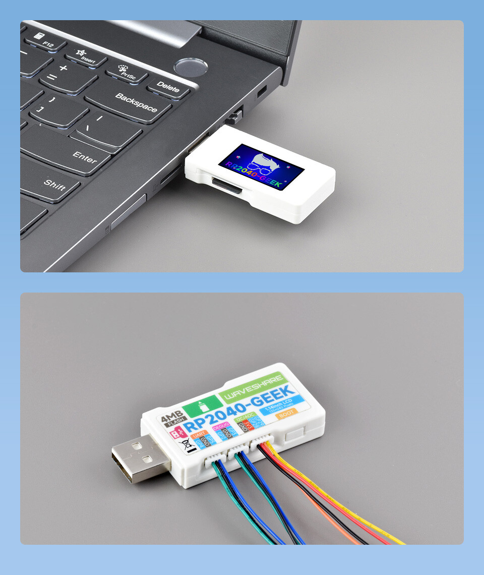 WaveShare RP2040-GEEK Udviklingskort med 1,14 tommer 65K farve LCD
