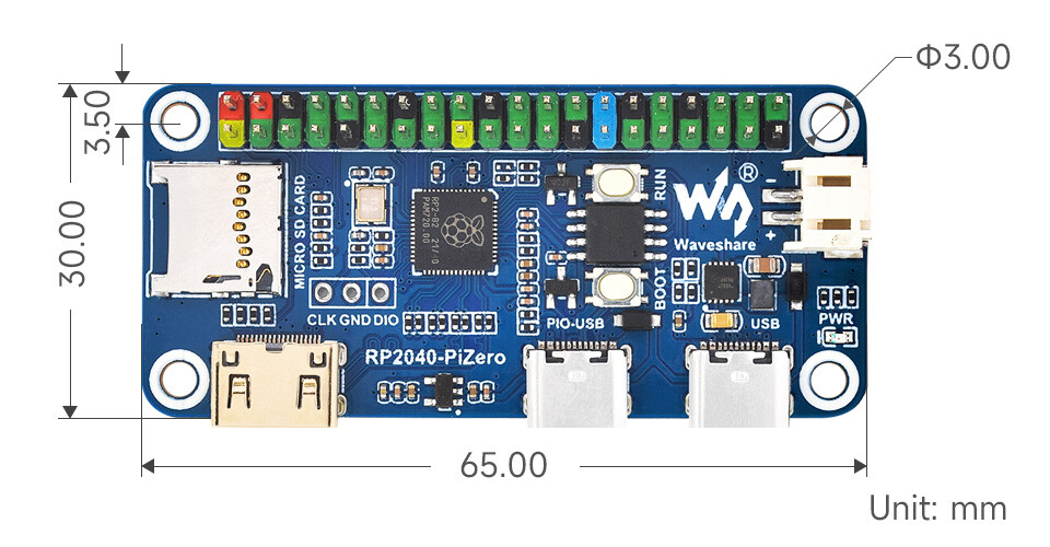 WaveShare RP2040 PiZero Udviklingskort RP2040 Dual-core Processor