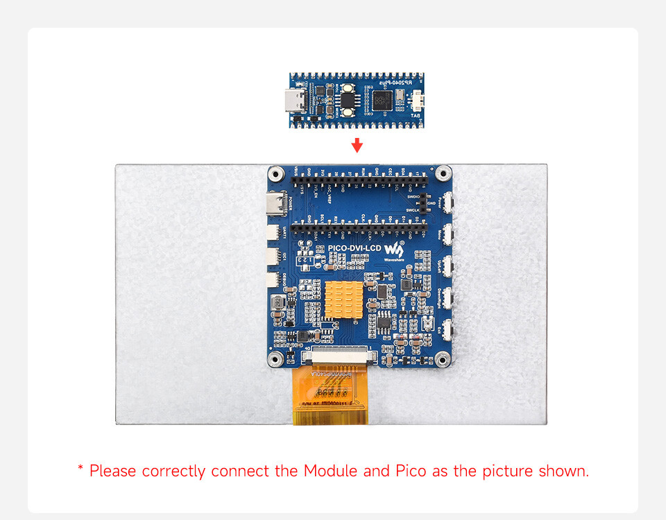 WaveShare 10,1 Zoll DVI-displaymodul til Raspberry Pi Pico 1024×600 IPS DVI-interface