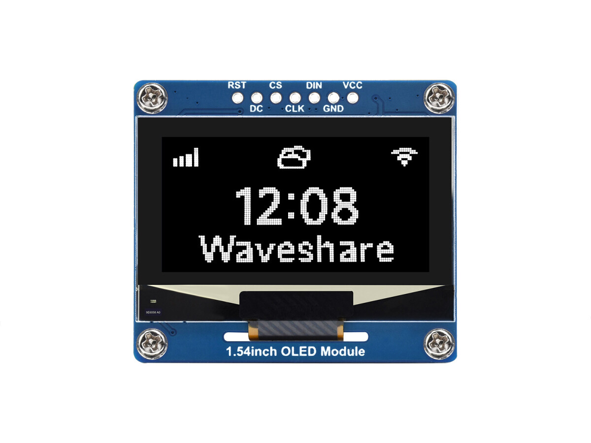 WaveShare 1,54 Zoll OLED-displaymodul Hvid på sort 128×64 SPI I2C
