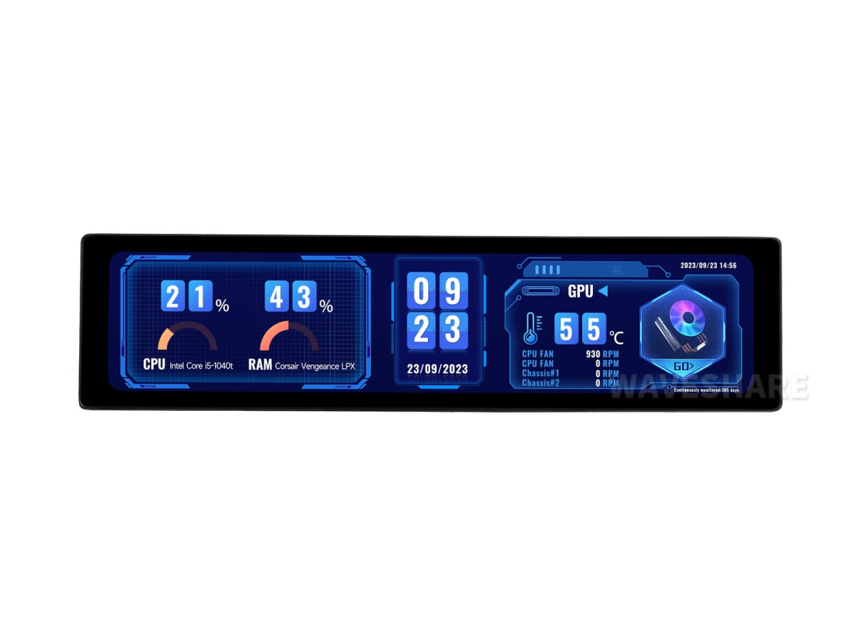 WaveShare 11,9 Zoll IPS-display med forstærket glaspanel, 320x1480, HDMI-interface