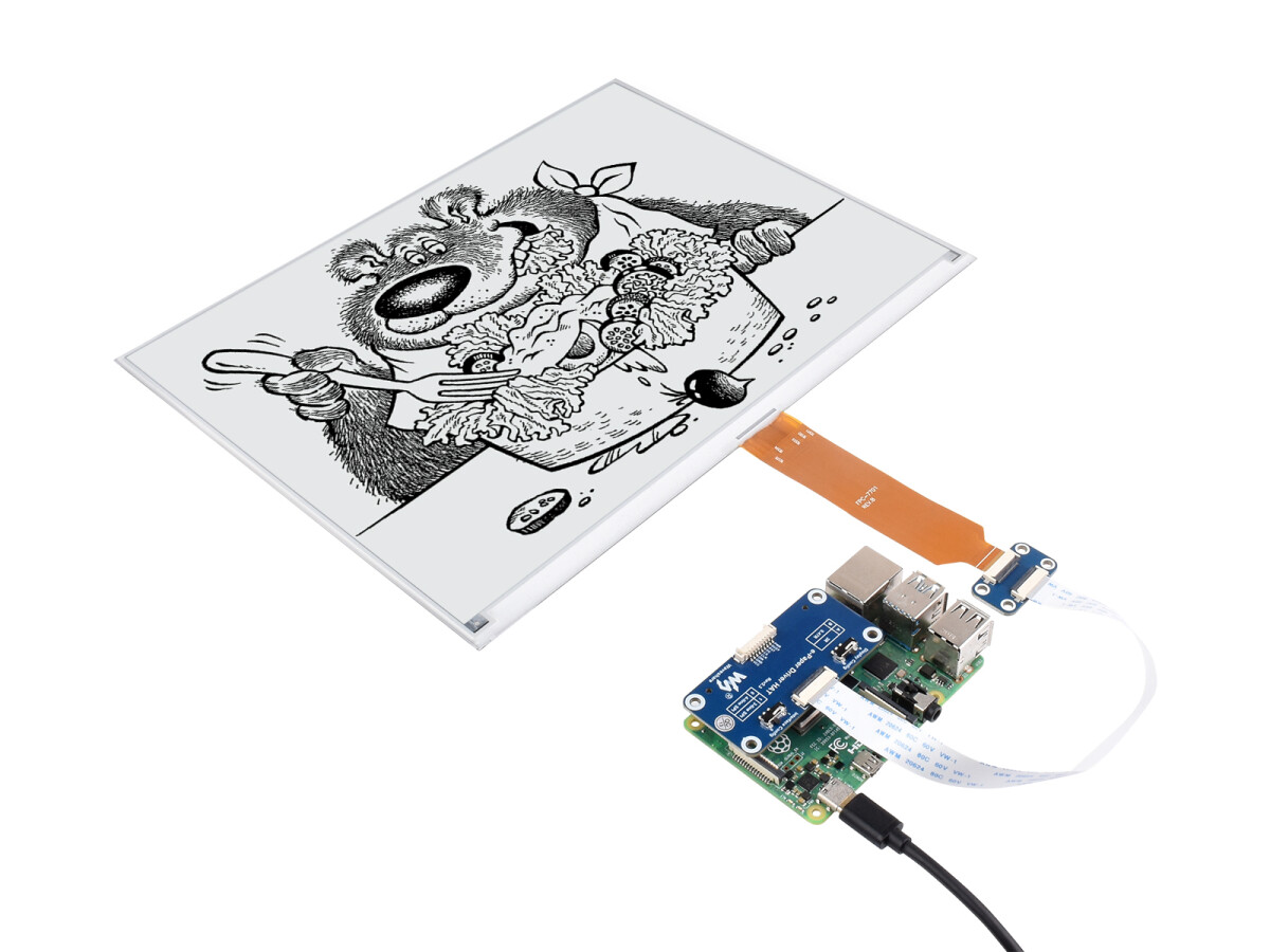WaveShare 13,3 Zoll E-Ink display HAT (K) til Raspberry Pi med 960x680 opløsning og SPI interface