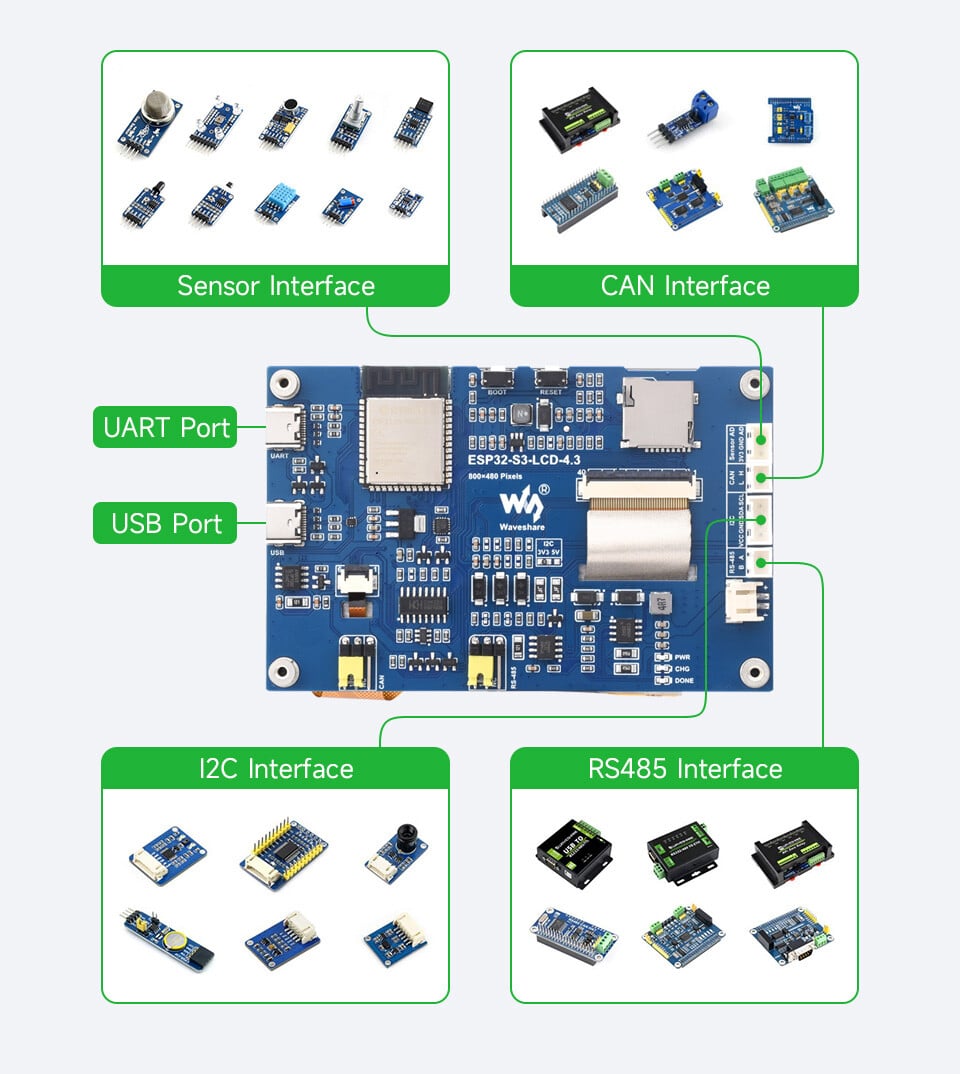 WaveShare ESP32-S3 4,3 Zoll Kapazitiver Touch Display Entwicklungskort 800x480