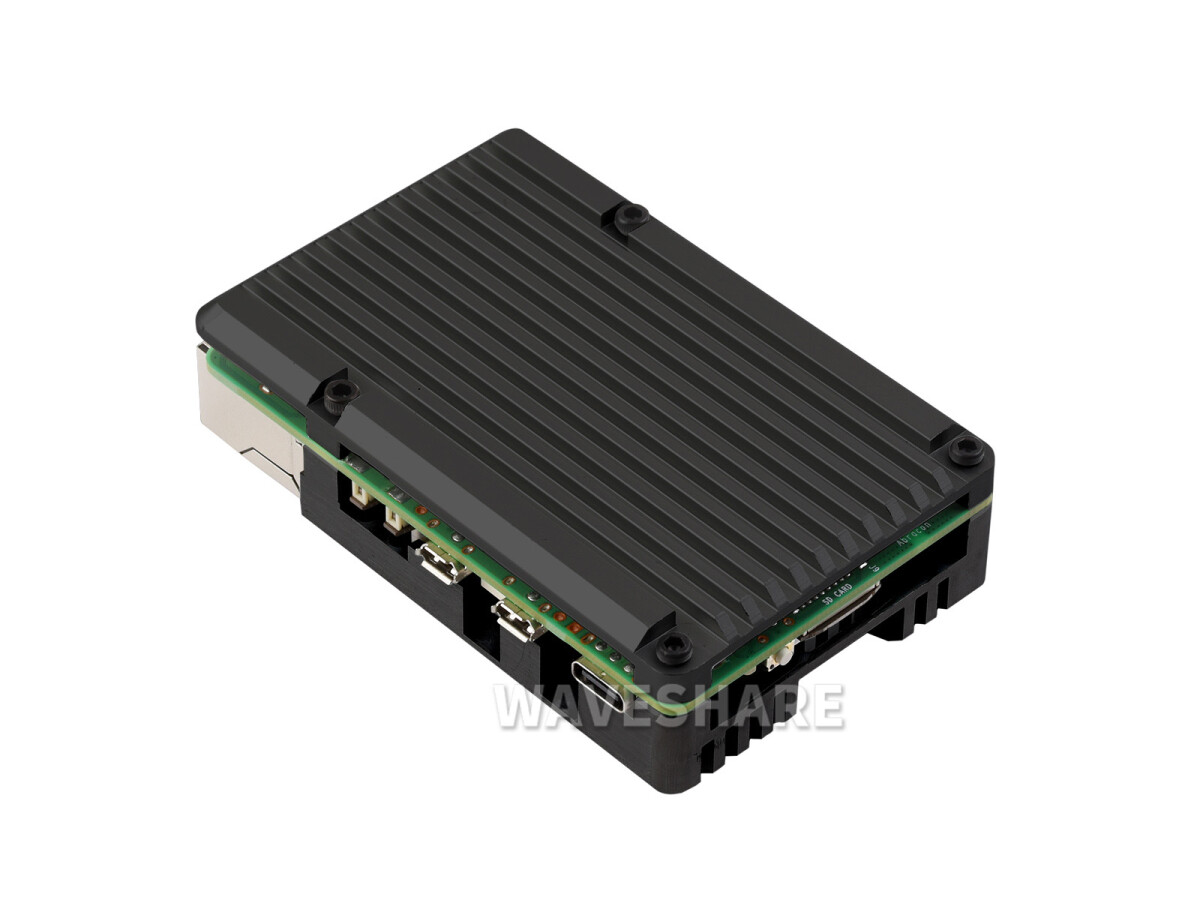 WaveShare Aluminiet kasse i zinklegering til Raspberry Pi 5 med to køleblæsere