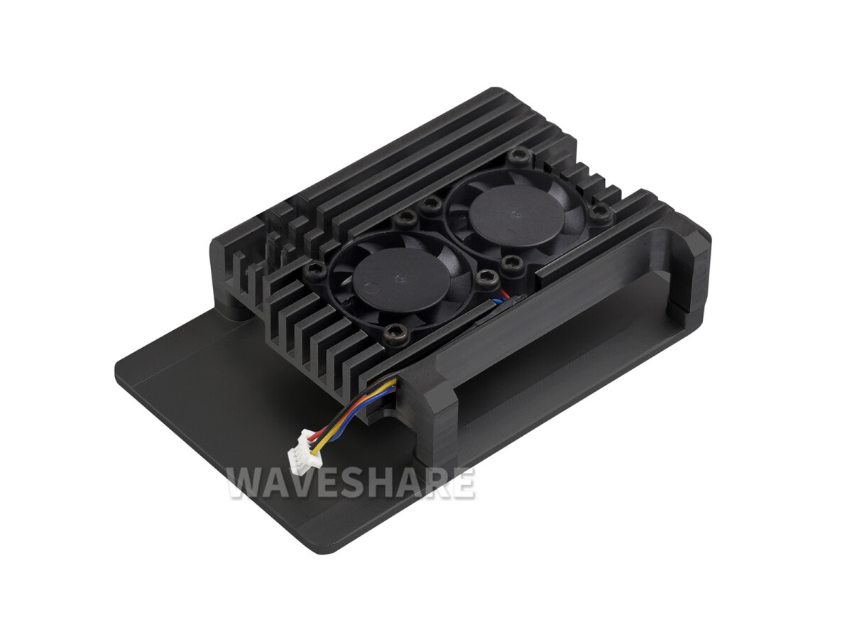 WaveShare Aluminiet kasse i zinklegering til Raspberry Pi 5 med to køleblæsere