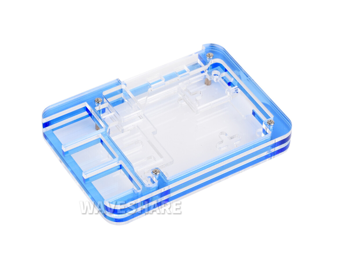 WaveShare Transparent Blå Akrylæske til Raspberry Pi 5 Understøtter Officiel Aktiv Køler