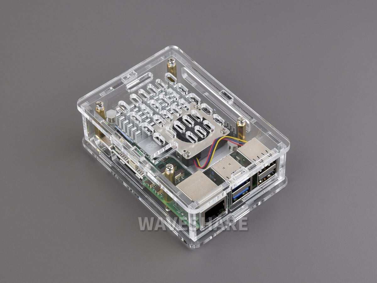 WaveShare Transparent Akrylæske til Raspberry Pi 5 Understøtter Officiel Aktiv Køler