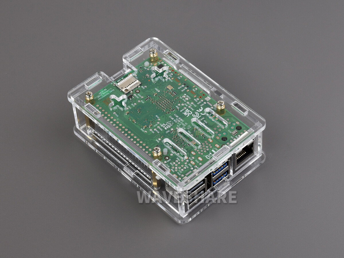 WaveShare Transparent Akrylæske til Raspberry Pi 5 Understøtter Officiel Aktiv Køler
