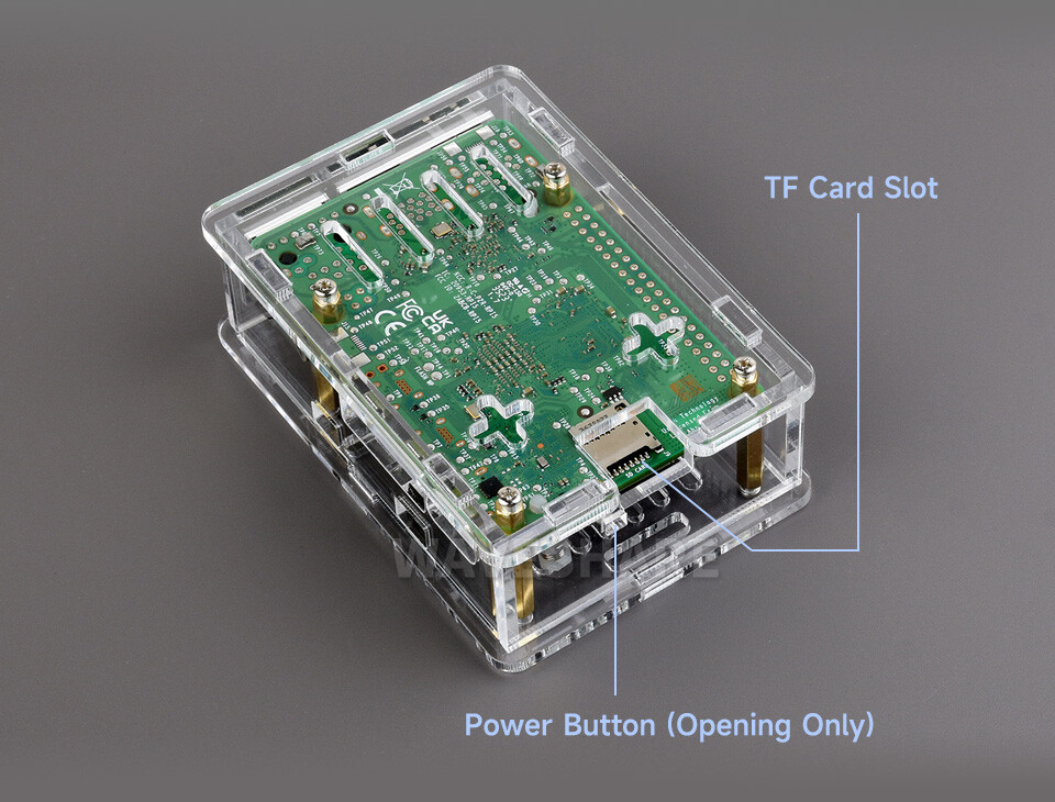 WaveShare Transparent Akrylæske til Raspberry Pi 5 Understøtter Officiel Aktiv Køler