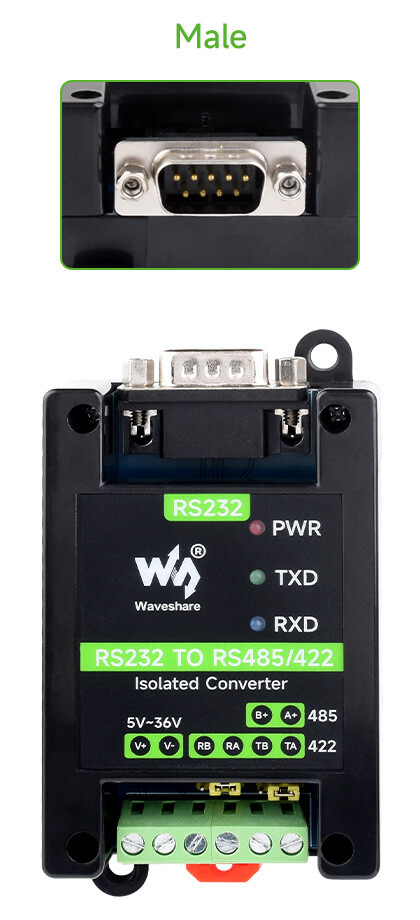 WaveShare RS232 To RS485/422 Aktiv digital isoleret converter RS232 hanport