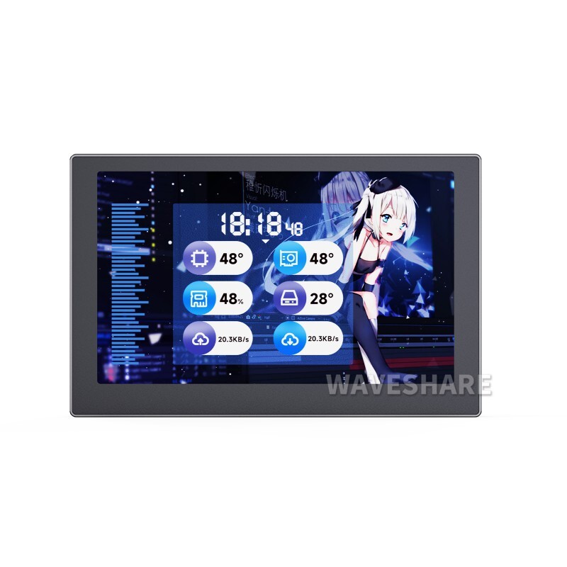 WaveShare 5" USB-monitor med 800x480 IPS-panel, sort, PC-kabinet, sekundær skærm, desktop, RGB ambient screen