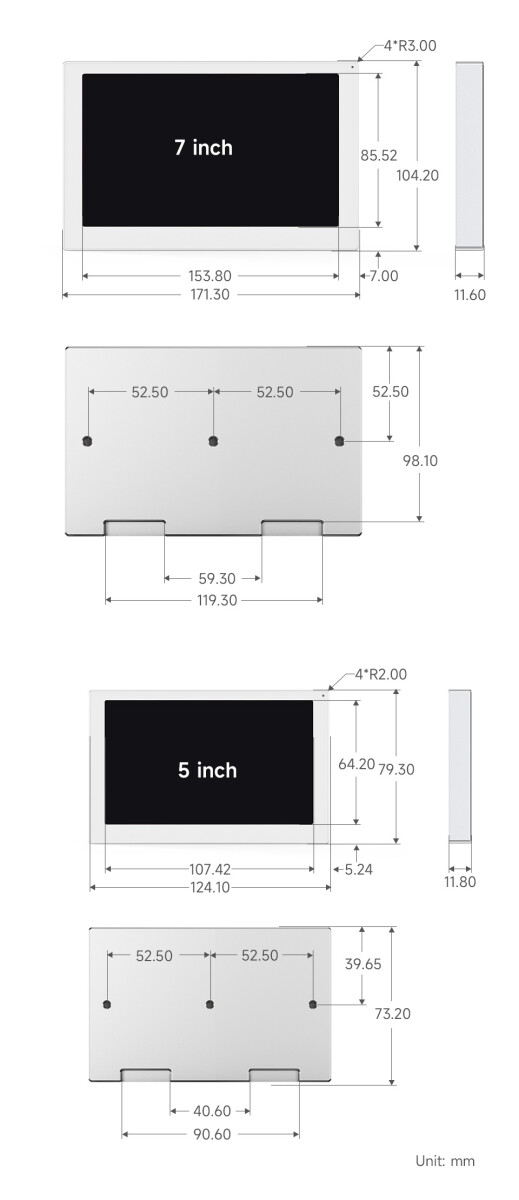 WaveShare 5" USB-monitor med 800x480 IPS-panel, sort, PC-kabinet, sekundær skærm, desktop, RGB ambient screen