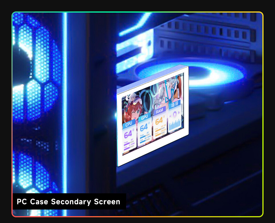 WaveShare 7" USB-monitor sølvfarvet 1024x600 IPS PC-kabinet sekundær skærm desktop RGB ambient screen