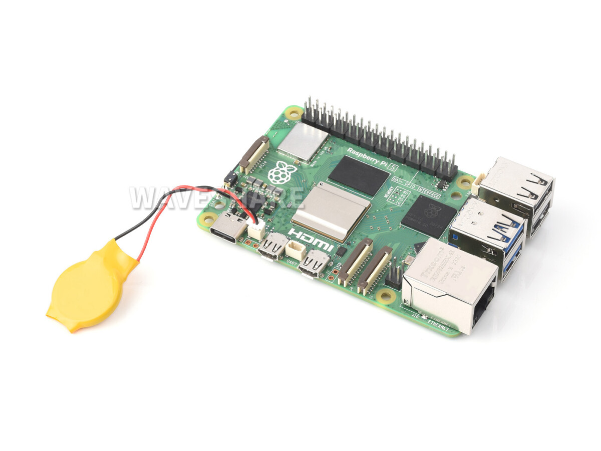 WaveShare RTC Batteri til Raspberry Pi 5 Understøtter genopladning, 64mAh kapacitet, JST-2PIN stik
