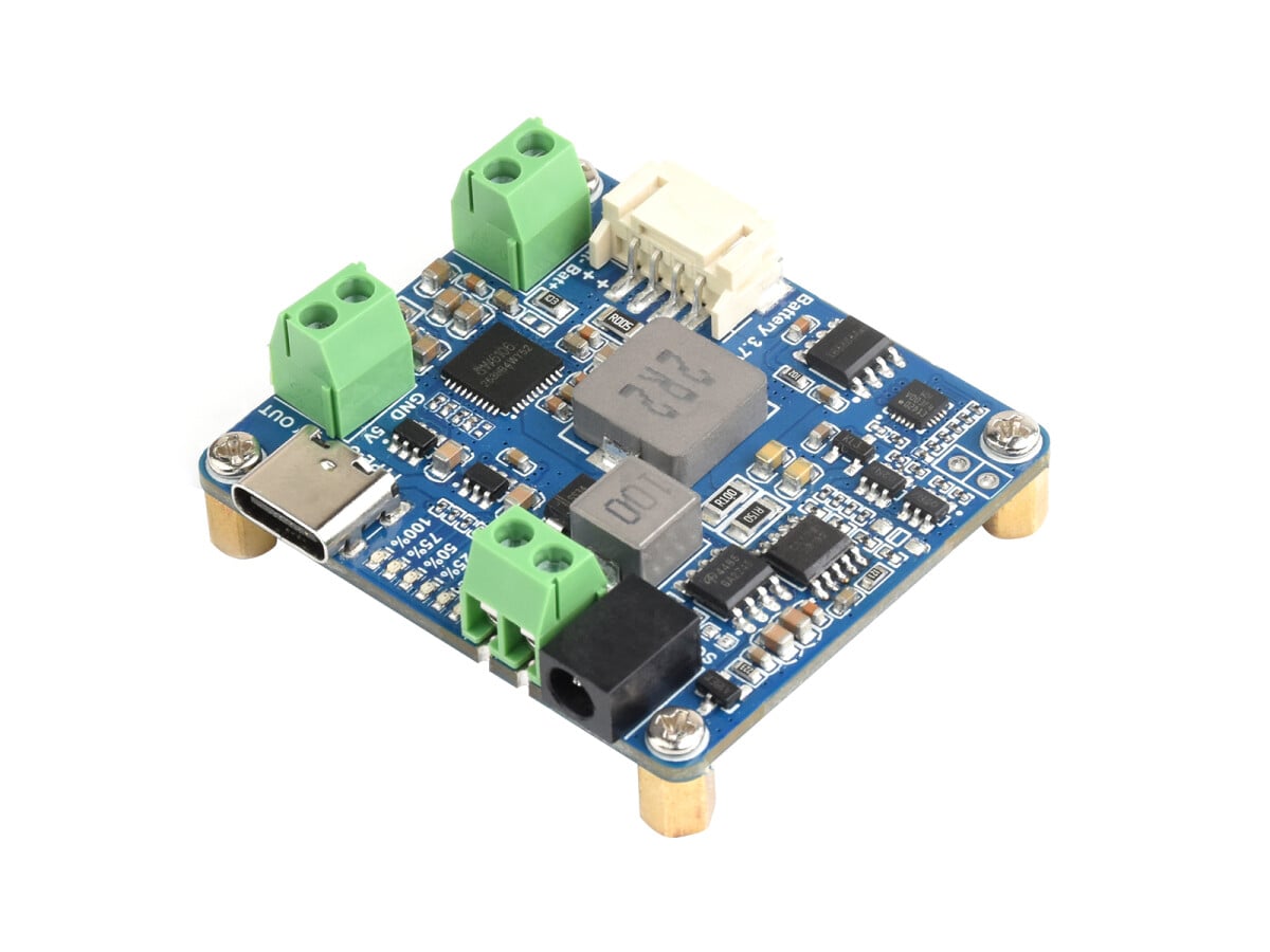 WaveShare Solar Power Manager Modul (D) med batteriholder Understøtter Type-C strømadapter og 6V~24V solcellepanel 5V/3A reguleret udgang
