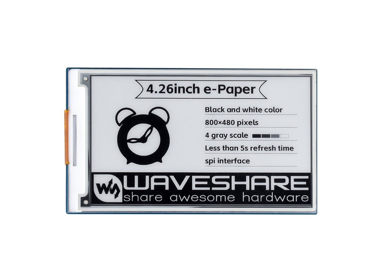 WaveShare 4,26 Zoll E-Paper Display HAT 800x480 Schwarz/Weiß SPI für Raspberry Pi Arduino Jetson Nano