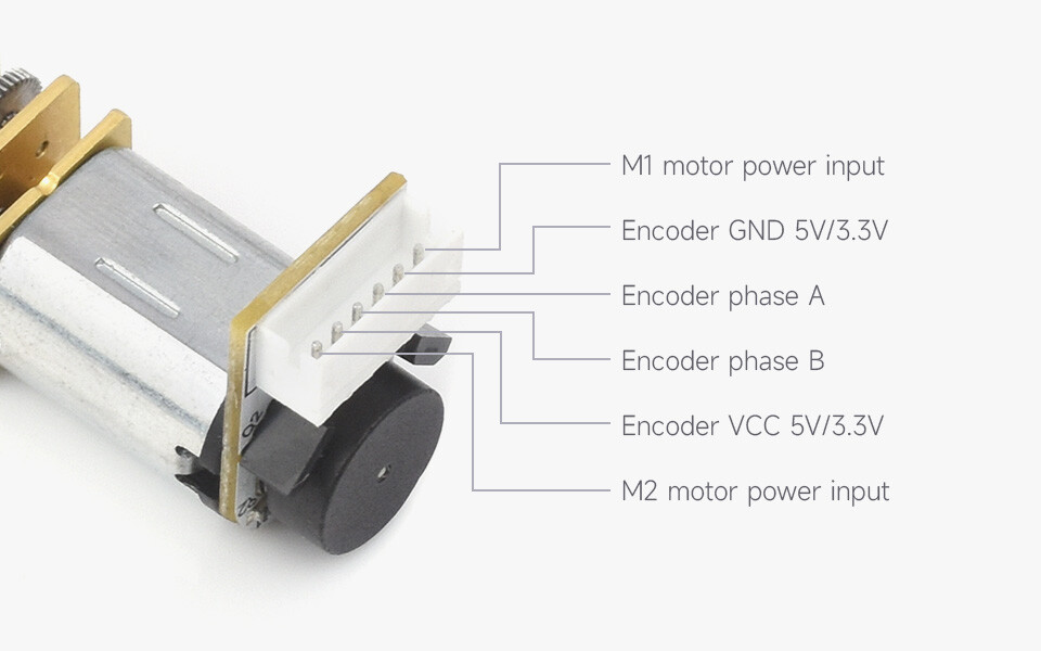 WaveShare N20 DC Geared Motor med magnetisk Hall-encoder med L-formet 6PIN-stik