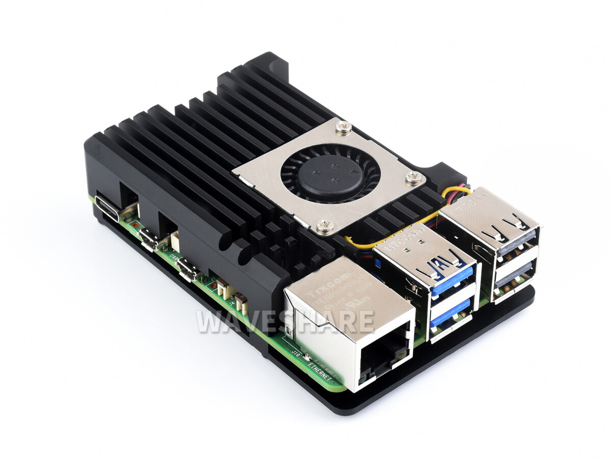 WaveShare Aluminiumkasse (H) für Raspberry Pi 5 mit temperaturbestyrret ventilator