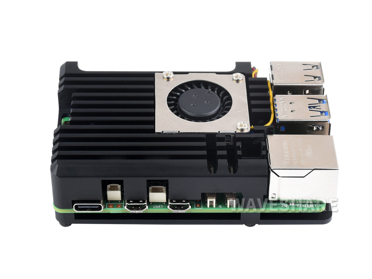 WaveShare Aluminiumkasse (H) für Raspberry Pi 5 mit temperaturbestyrret ventilator