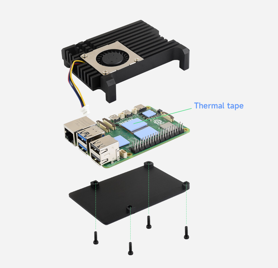 WaveShare Aluminiumkasse (H) für Raspberry Pi 5 mit temperaturbestyrret ventilator