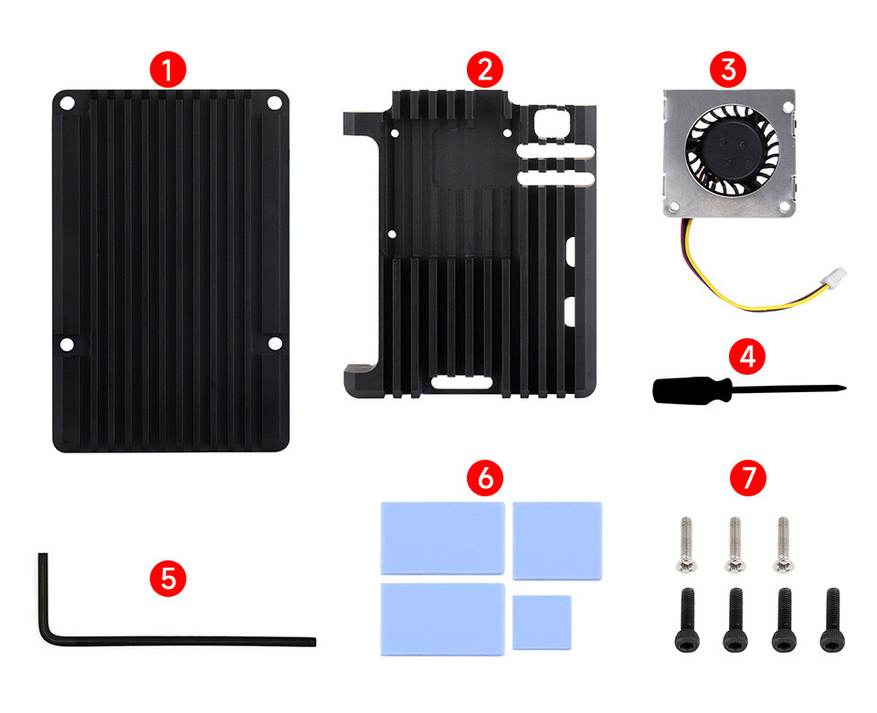 WaveShare Aluminiumkasse (H) für Raspberry Pi 5 mit temperaturbestyrret ventilator