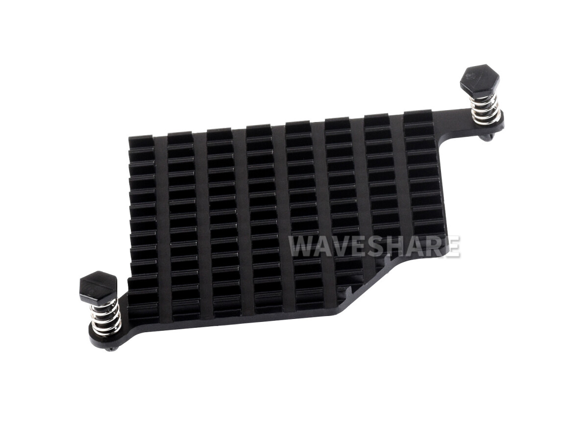 WaveShare Aluminium køleplade til Raspberry Pi 5 med termiske pads og fjederbelastede stik