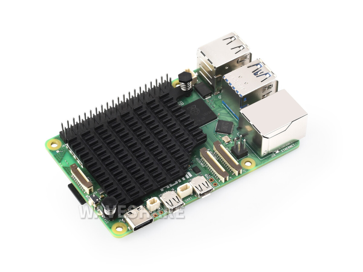 WaveShare Aluminium køleplade til Raspberry Pi 5 med termiske pads og fjederbelastede stik