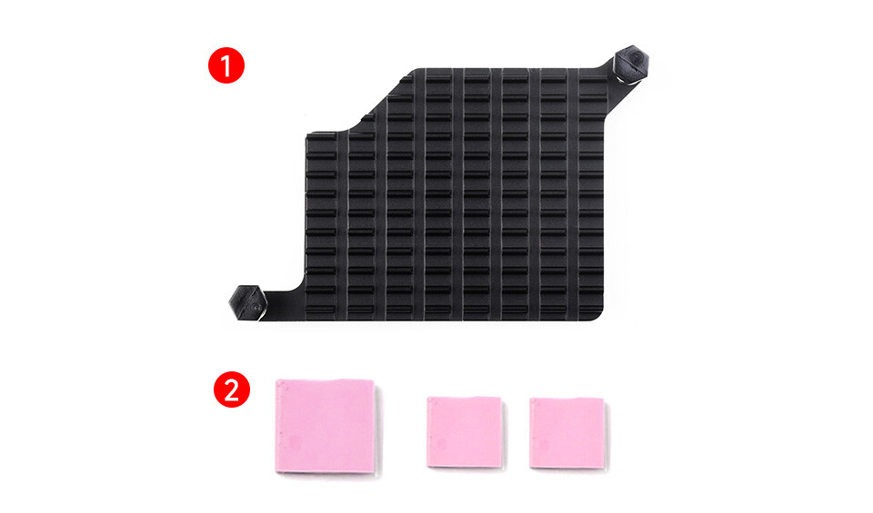 WaveShare Aluminium køleplade til Raspberry Pi 5 med termiske pads og fjederbelastede stik