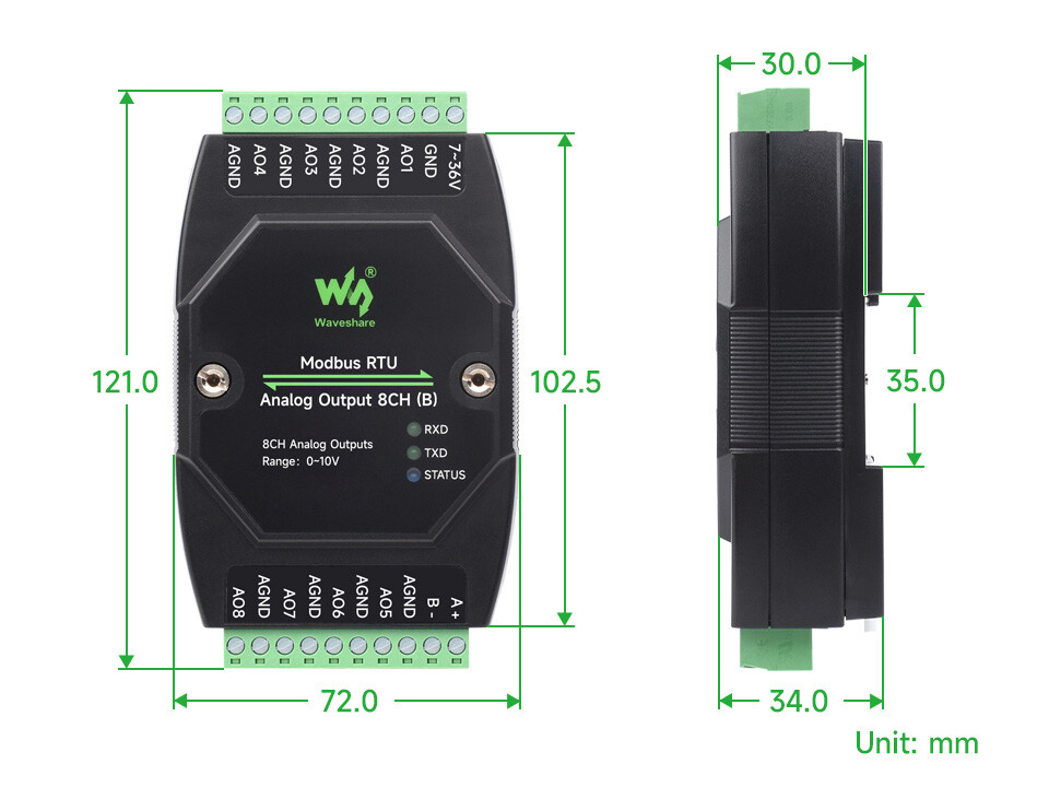 WaveShare Industrielle 8CH Analoge Strømudgangsmodul 12-bit DA-konvertering