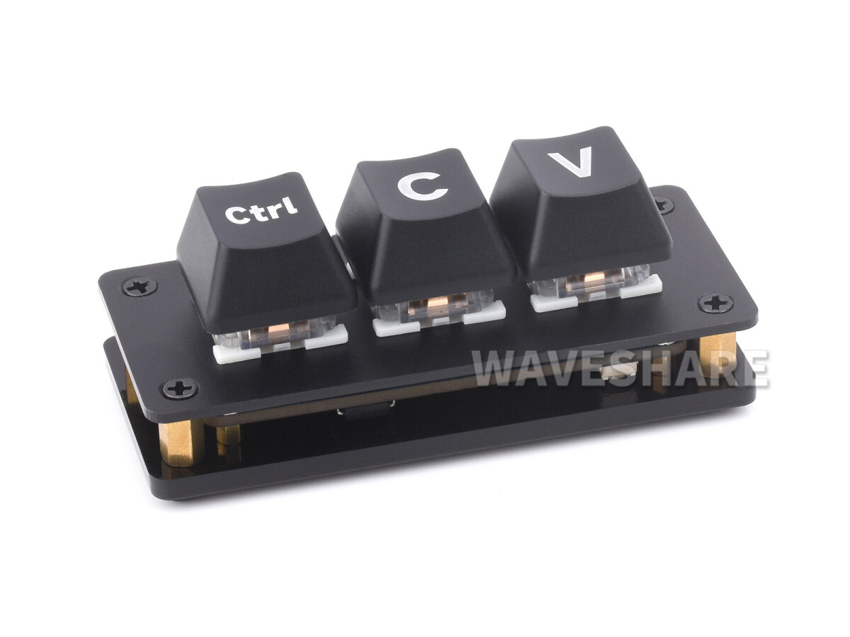 WaveShare Ctrl C/V Shortcut Keyboard Basic Version 3-tasters udviklingskort, der anvender RP2040 mikrocontroller chip