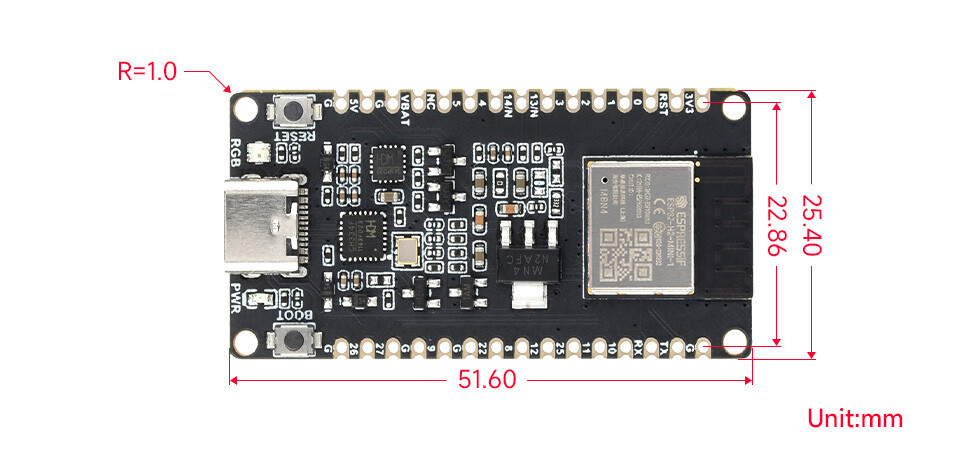 WaveShare ESP32-H2 Mikrocontroller præsolderet ESP32-H2-MINI-1-N4 modul BLE/Zigbee/Thread trådløs kommunikation