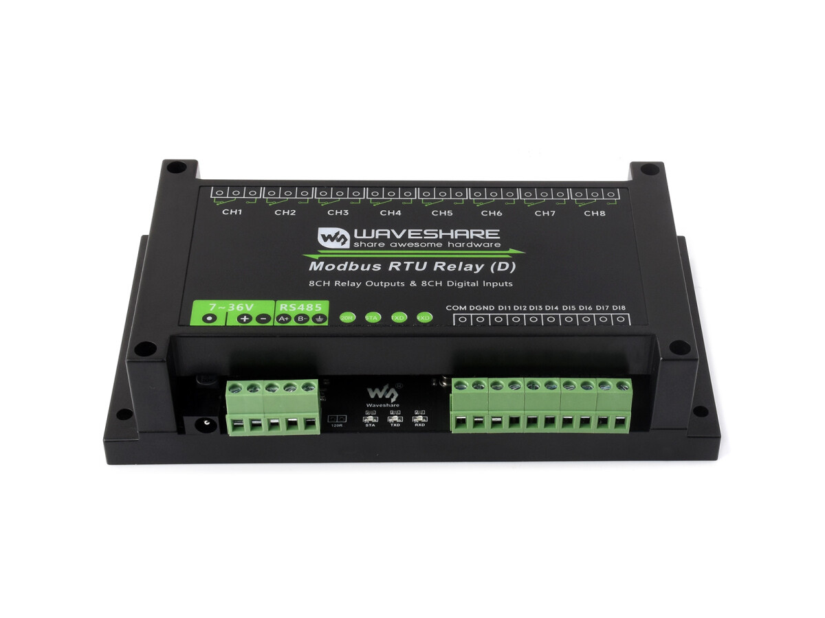 WaveShare Industriemodul Modbus RTU 8CH Relæmodul (D) med digitalt input og RS485-interface