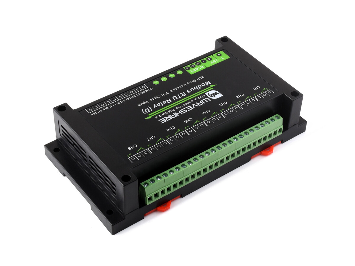 WaveShare Industriemodul Modbus RTU 8CH Relæmodul (D) med digitalt input og RS485-interface