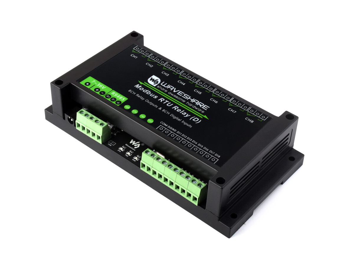 WaveShare Industriemodul Modbus RTU 8CH Relæmodul (D) med digitalt input og RS485-interface