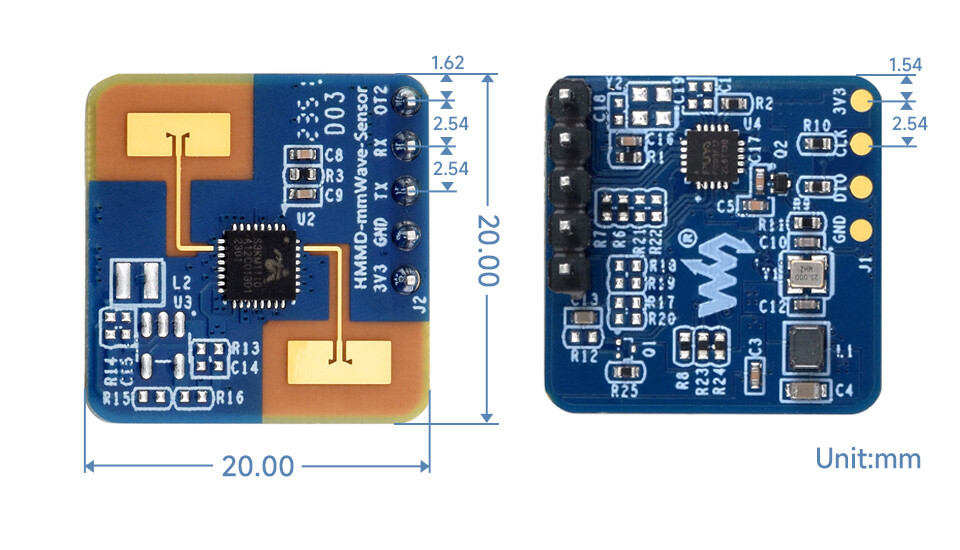 WaveShare Human Micro-Motion Detection mmWave Sensor 24GHz mmWave Radar S3KM1110 FMCW-teknologi