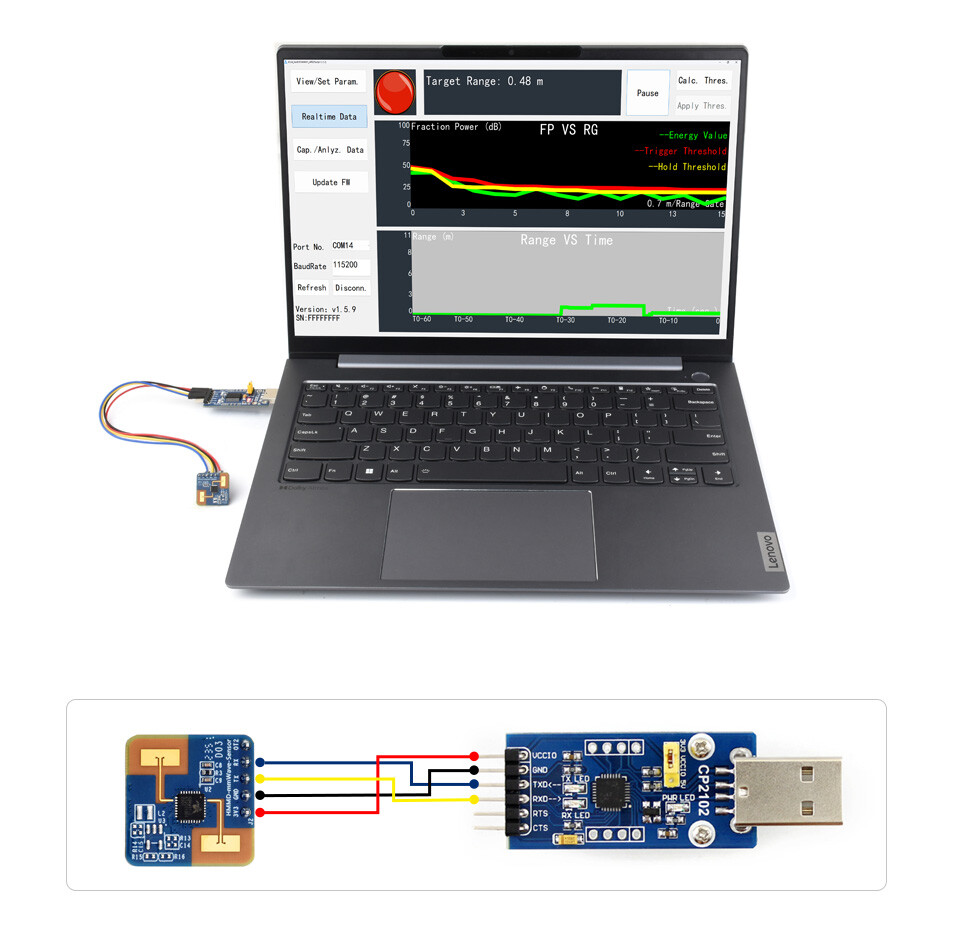 WaveShare Human Micro-Motion Detection mmWave Sensor 24GHz mmWave Radar S3KM1110 FMCW-teknologi