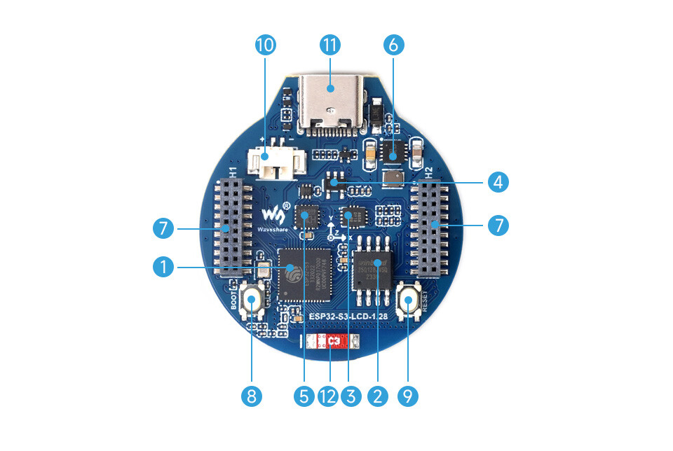 WaveShare ESP32-S3 Udviklingskort med 1,28 tommer IPS Rundt LCD