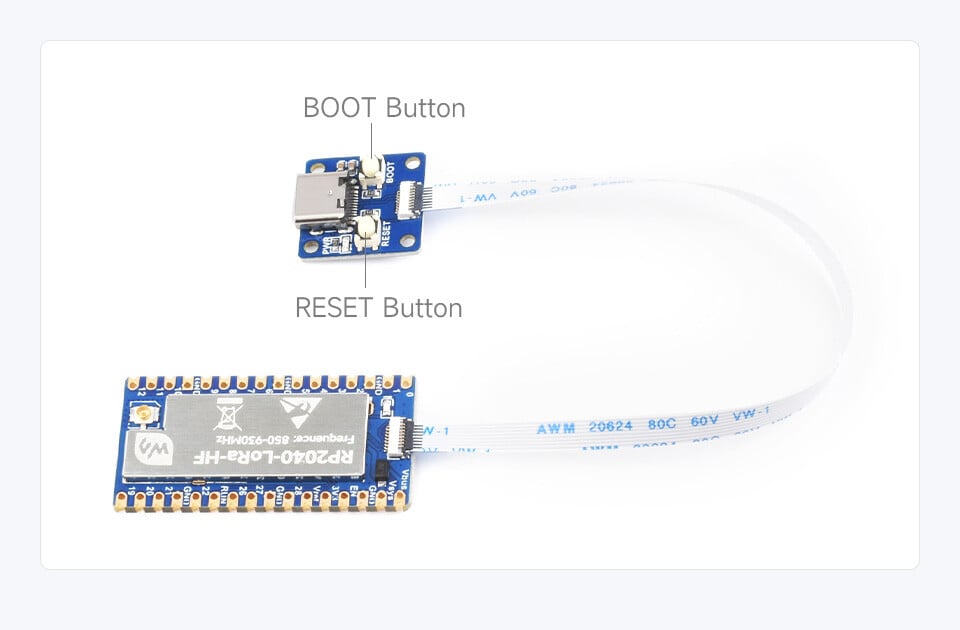 WaveShare RP2040-LoRa Udviklingskort (SX1262) LF med adapterplade FPC-kabel
