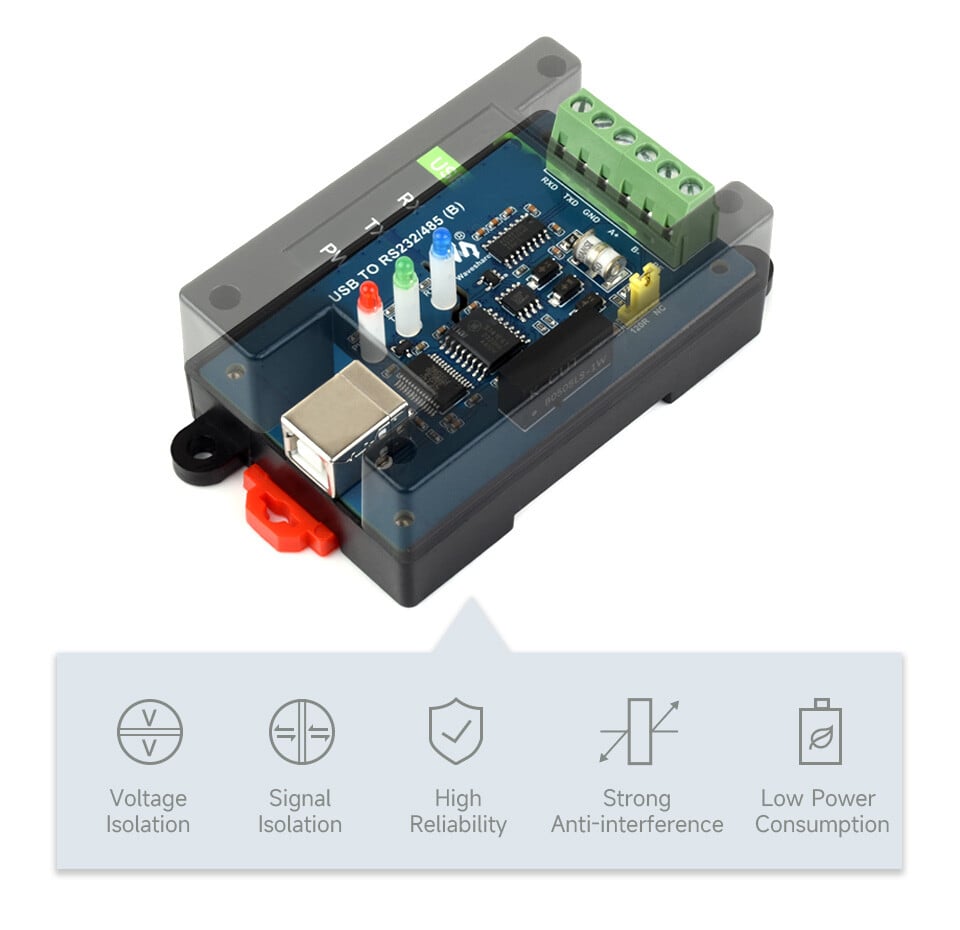 WaveShare USB til RS232/485 Industrielt niveau isoleret converter (FT232RNL)