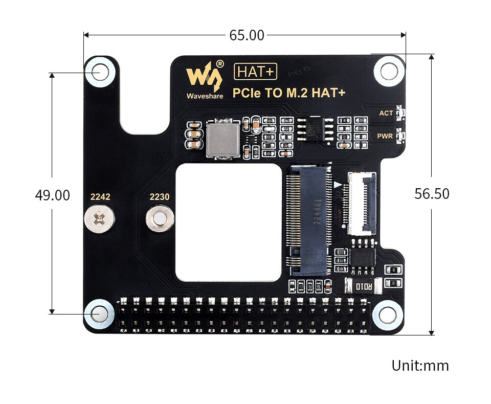 WaveShare PCIe zu M.2 Adapter für Raspberry Pi 5 Understøtter NVMe-protokol SSD