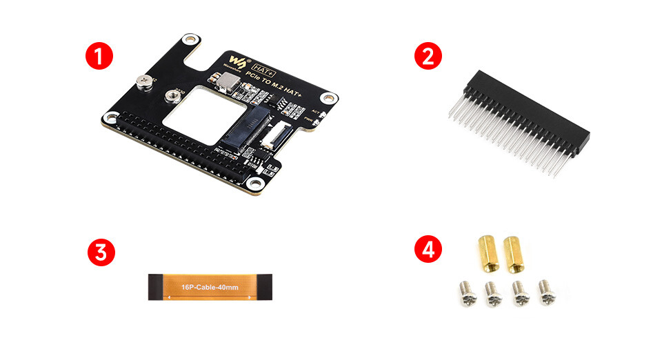 WaveShare PCIe zu M.2 Adapter für Raspberry Pi 5 Understøtter NVMe-protokol SSD