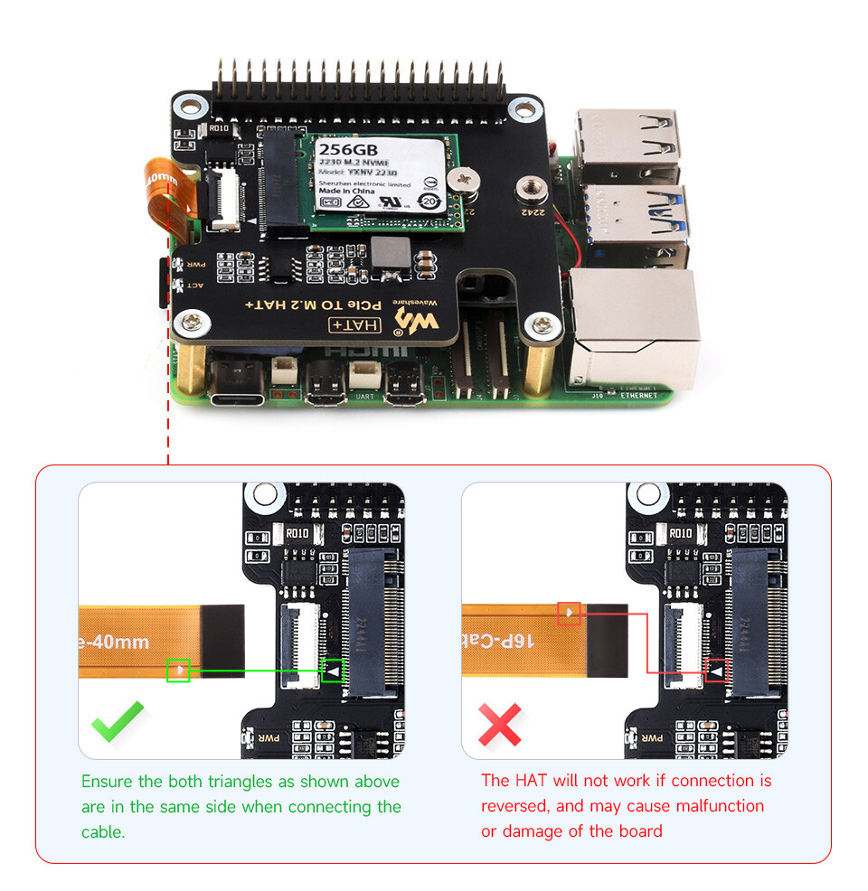 WaveShare PCIe zu M.2 Adapter für Raspberry Pi 5 Understøtter NVMe-protokol SSD