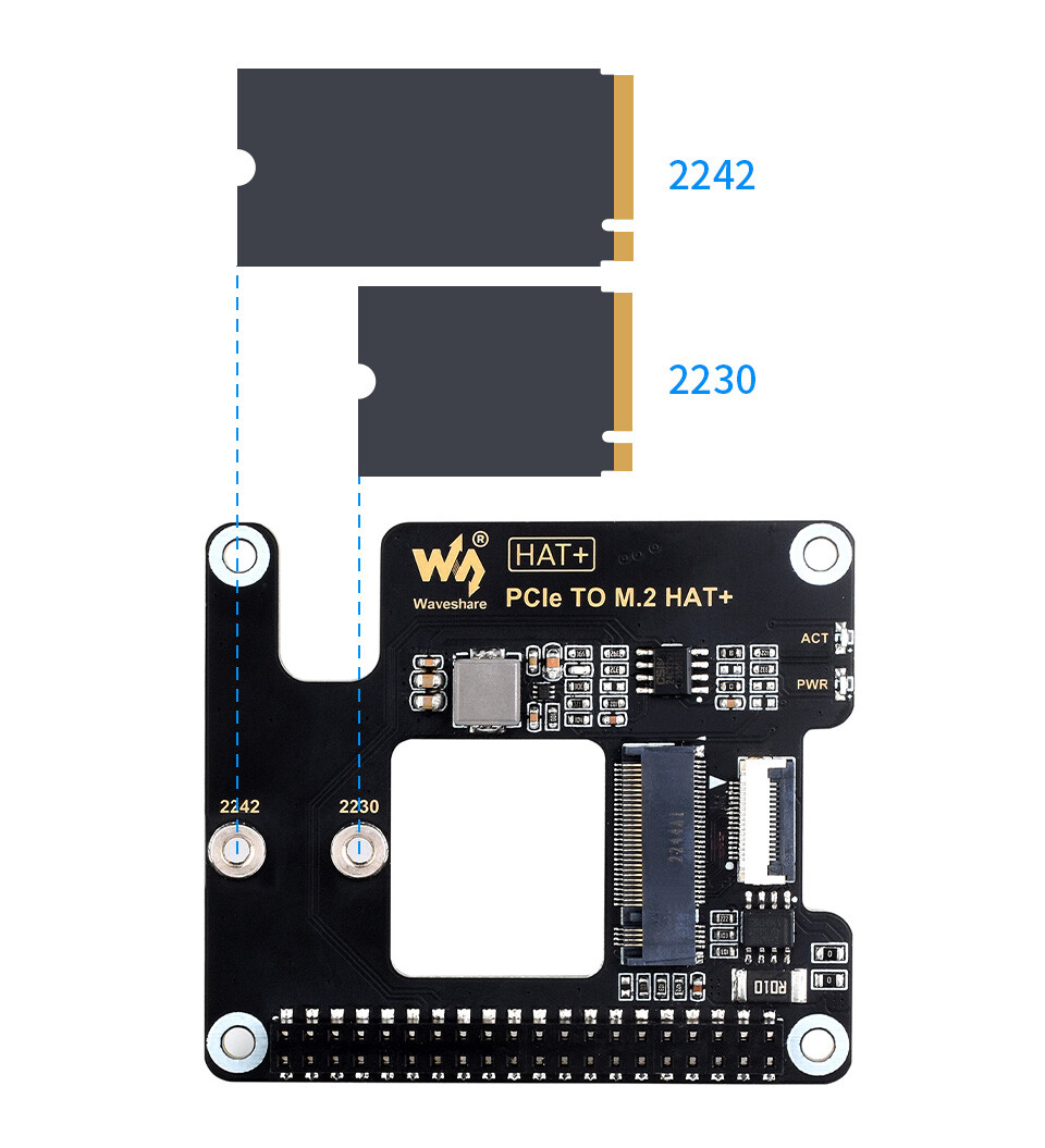 WaveShare PCIe zu M.2 Adapter für Raspberry Pi 5 Understøtter NVMe-protokol SSD
