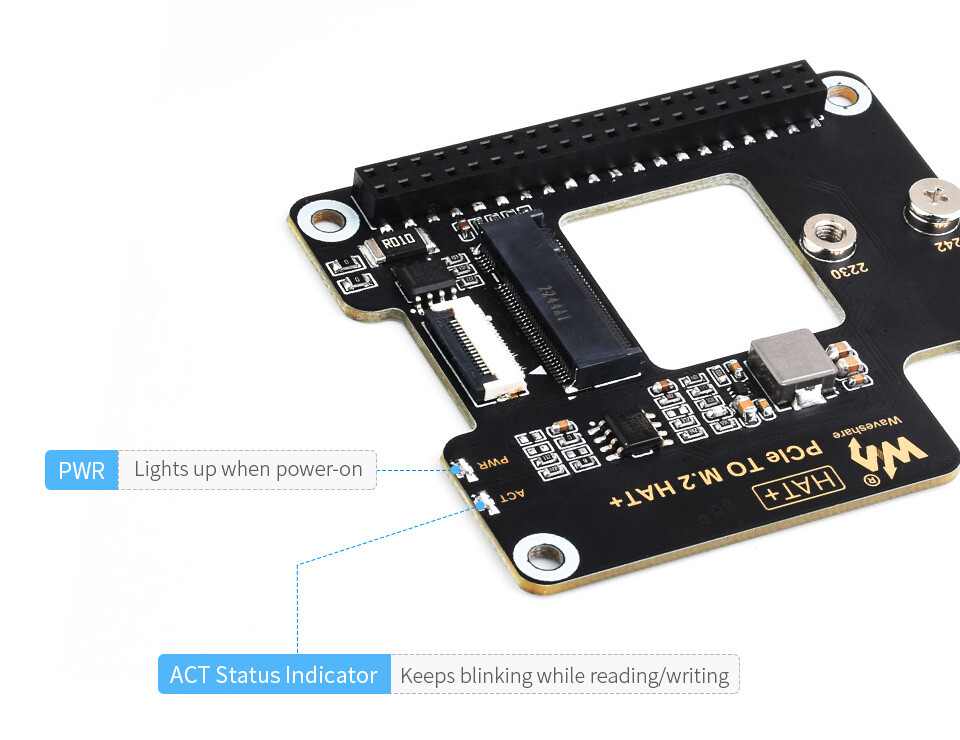 WaveShare PCIe zu M.2 Adapter für Raspberry Pi 5 Understøtter NVMe-protokol SSD